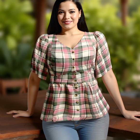 TORRID Babydoll Crinkle Flannel Gauze Button Up Short Sleeve Blouse NWT Size 1X - Picture 6 of 8